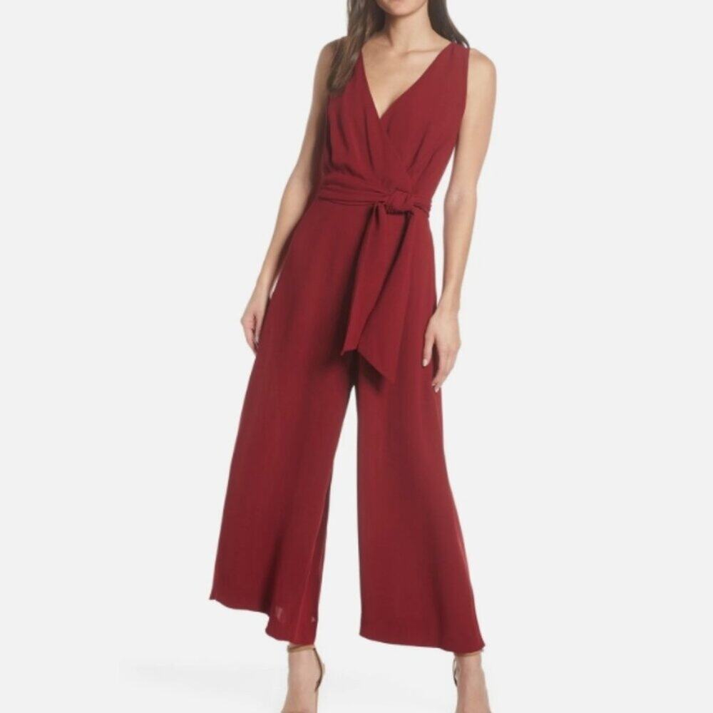 French Connection Bessie Wide-Leg Surplice Jumpsuit in Red, size 4
